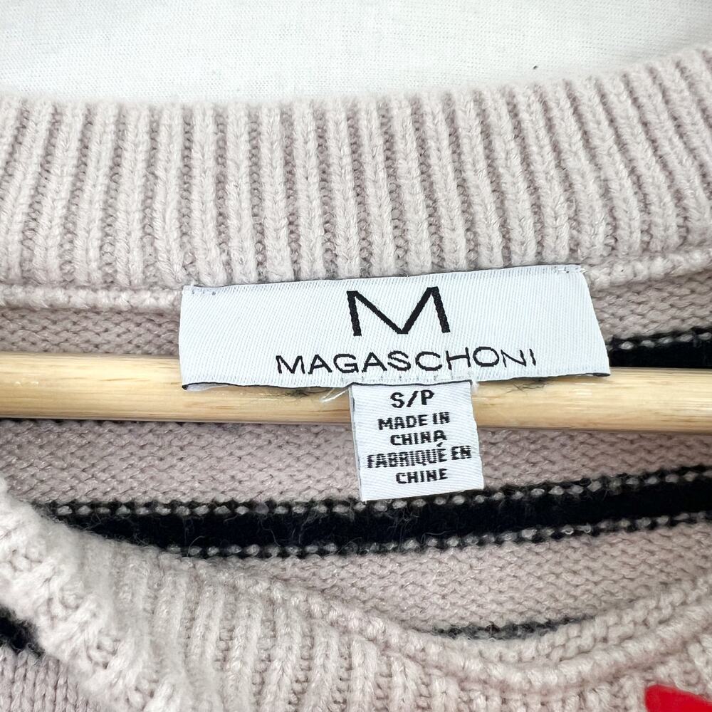 Magaschoni Women's Striped Sweater Small Gold Buttons Beige Black Minimalist - Picture 3 of 6